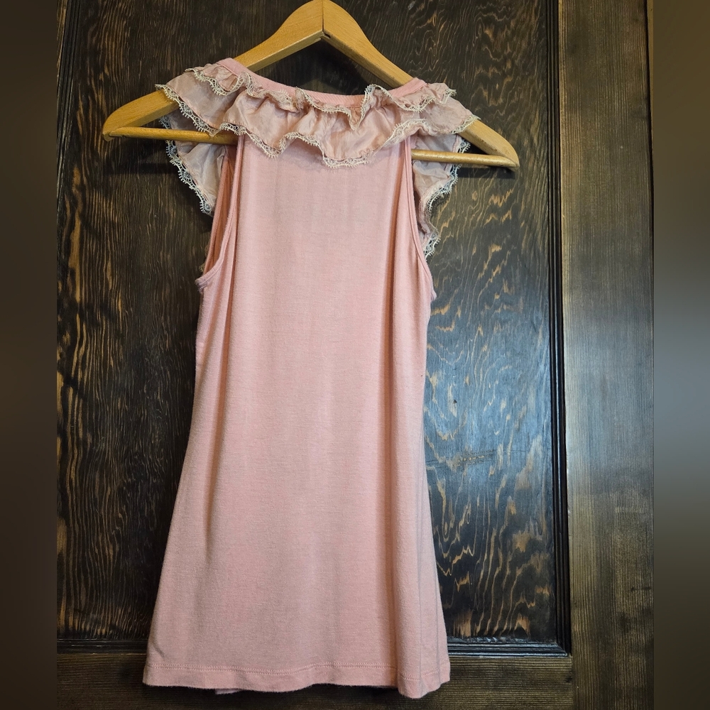 *Vntg* Y2k Forever Twenty 21 Pink Ruffled Lace Sleeveless Top Zipper Front Sz S - Picture 8 of 9